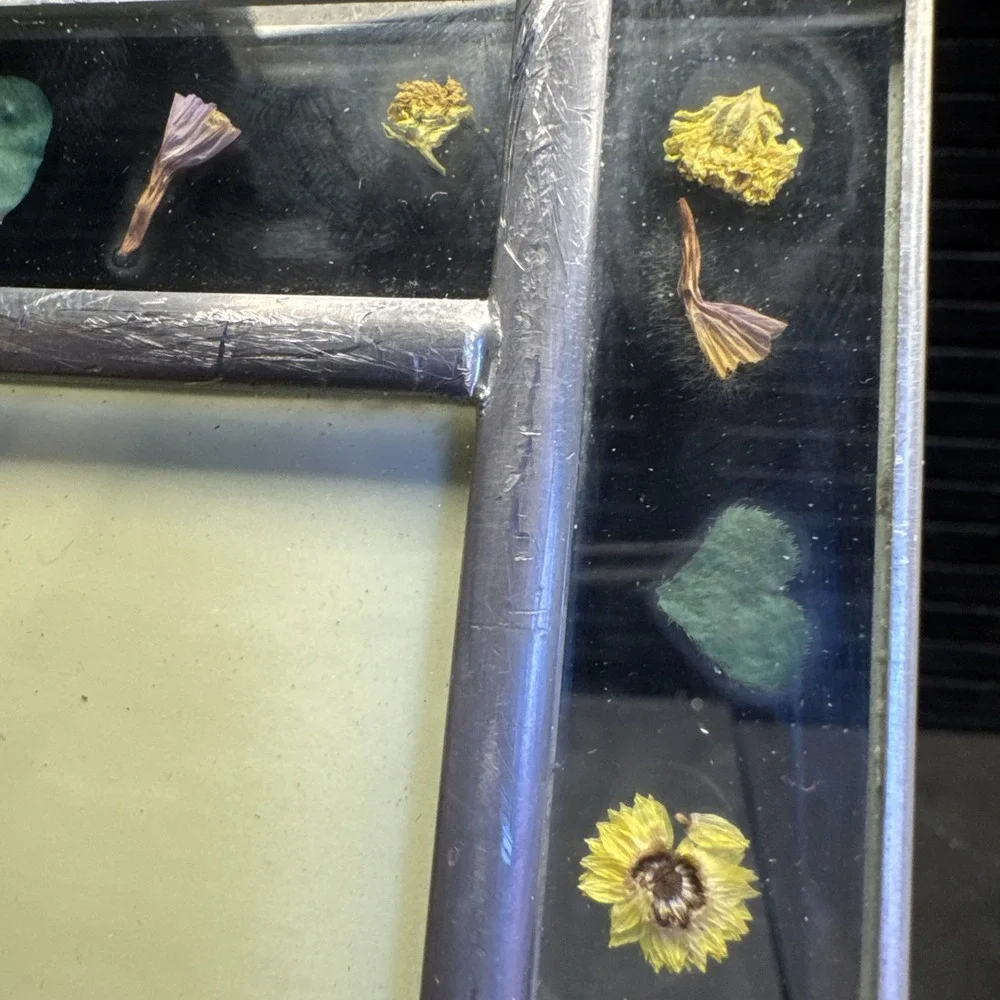 Vtg Carr Leaded Glass Picture Photo Frame Dried Press Flowers‎ Between 3 1/2 x5